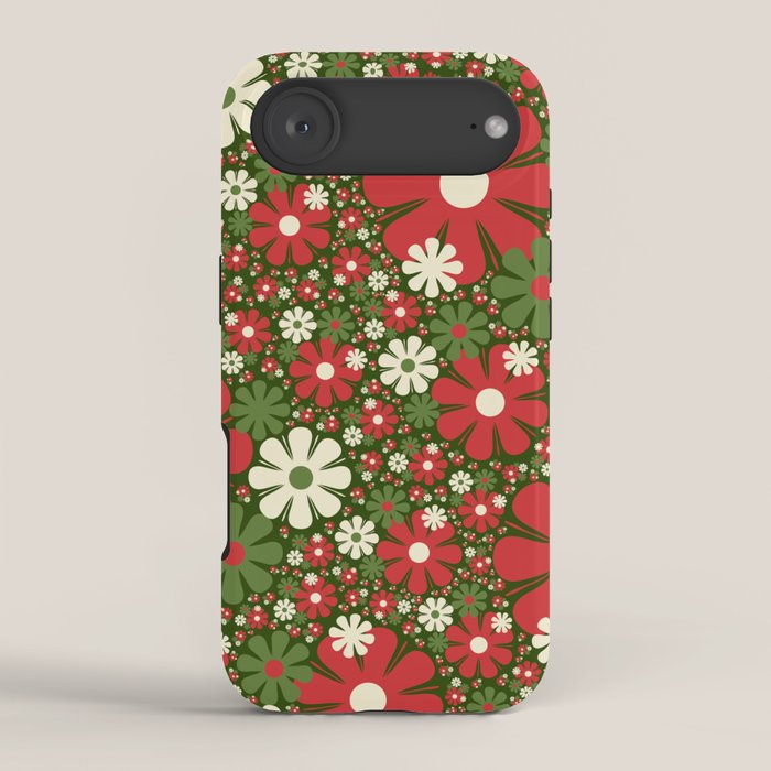 Retro Christmas Floral Fantasy Red Green Cream iPhone Case Gallery Image 2