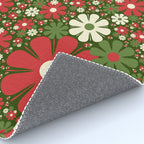 Retro Christmas Floral Fantasy Red Green Cream Rug Gallery Image 4