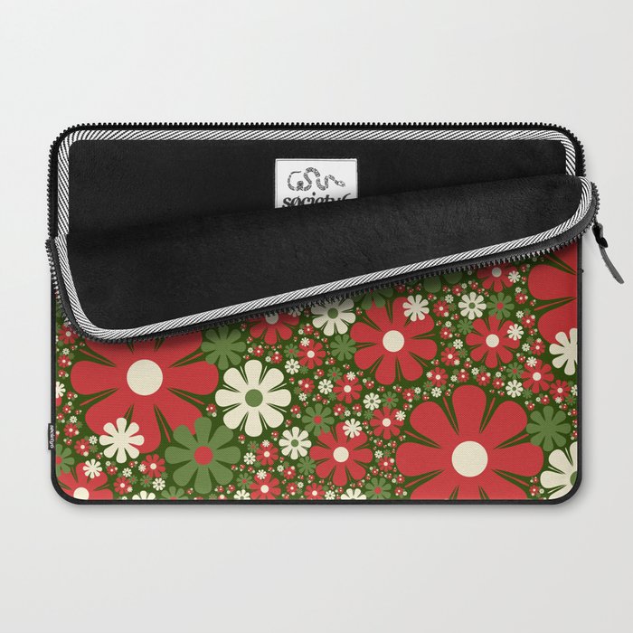 Retro Christmas Floral Fantasy Red Green Cream Laptop Sleeve Gallery Image 2