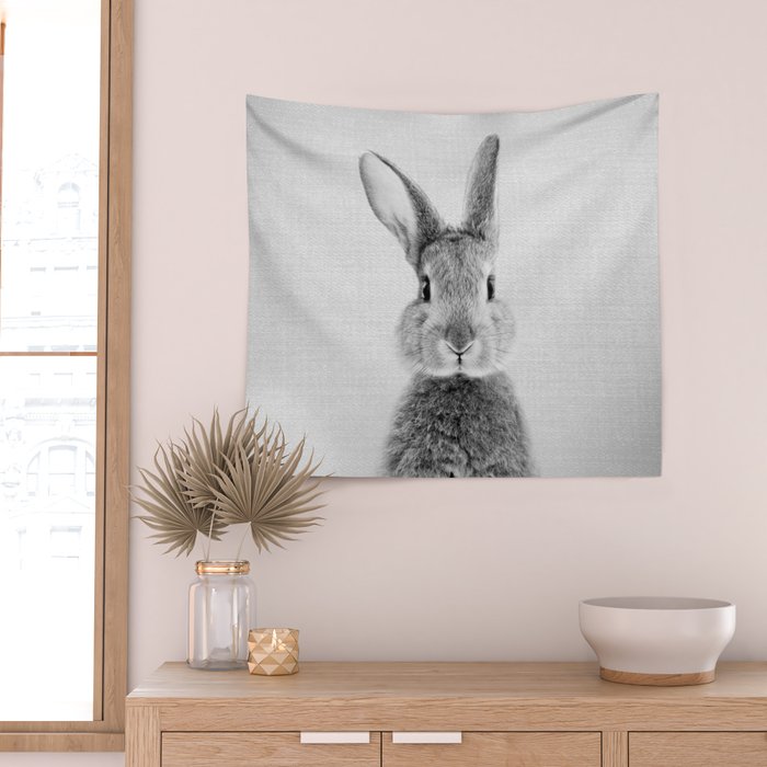 Rabbit - Black & White Wall Tapestry Gallery Image 2