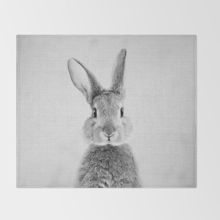 Rabbit - Black & White Throw Blanket Gallery Image 2