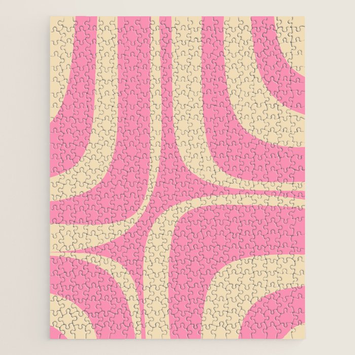 Retro Groove Abstract Pattern in Pink Cream Jigsaw Puzzle Gallery Image 1