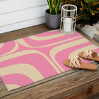 Retro Groove Abstract Pattern in Pink Cream Outdoor Rug Gallery Image 2
