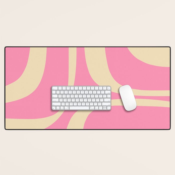 Retro Groove Abstract Pattern in Pink Cream Desk Mat Gallery Image 1