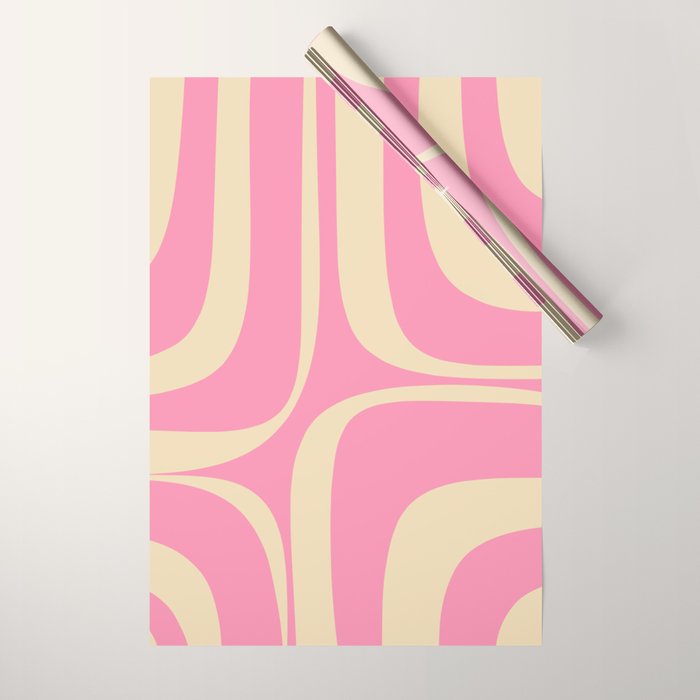 Retro Groove Abstract Pattern in Pink Cream Wrapping Paper Gallery Image 1