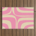 Retro Groove Abstract Pattern in Pink Cream Outdoor Rug Gallery Image 1