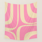 Retro Groove Abstract Pattern in Pink Cream Wall Tapestry Gallery Image 4