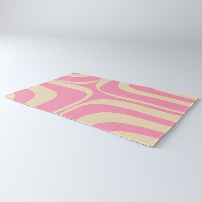 Retro Groove Abstract Pattern in Pink Cream Rug Gallery Image 3