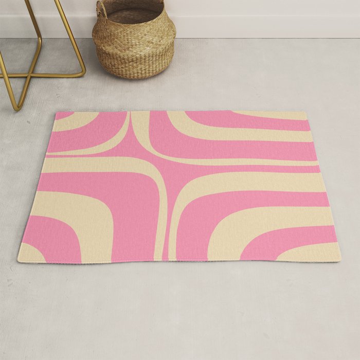 Retro Groove Abstract Pattern in Pink Cream Rug Gallery Image 1