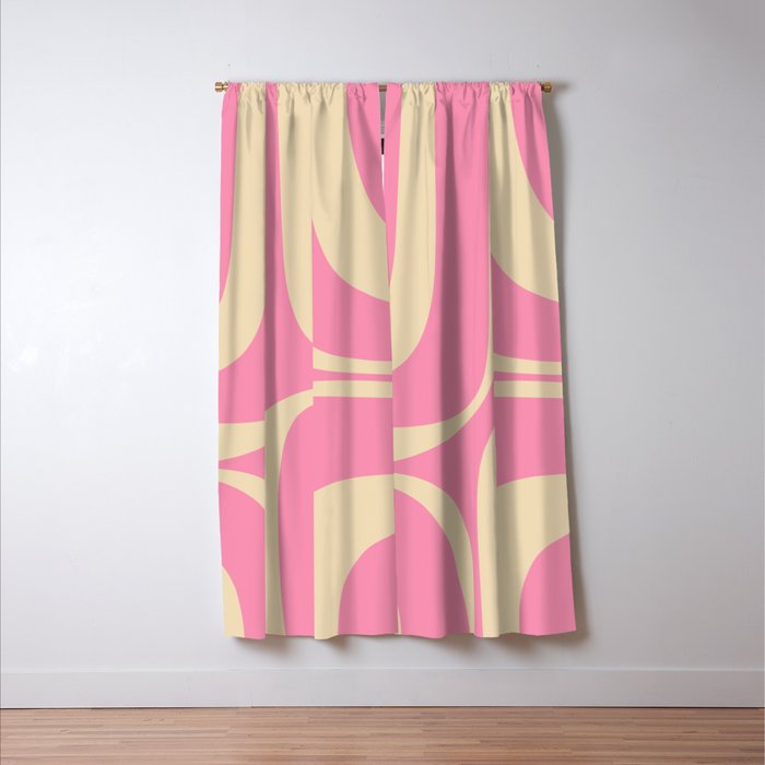 Retro Groove Abstract Pattern in Pink Cream Window Curtain Gallery Image 3