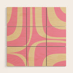 Retro Groove Abstract Pattern in Pink Cream Wood Wall Art Gallery Image 1