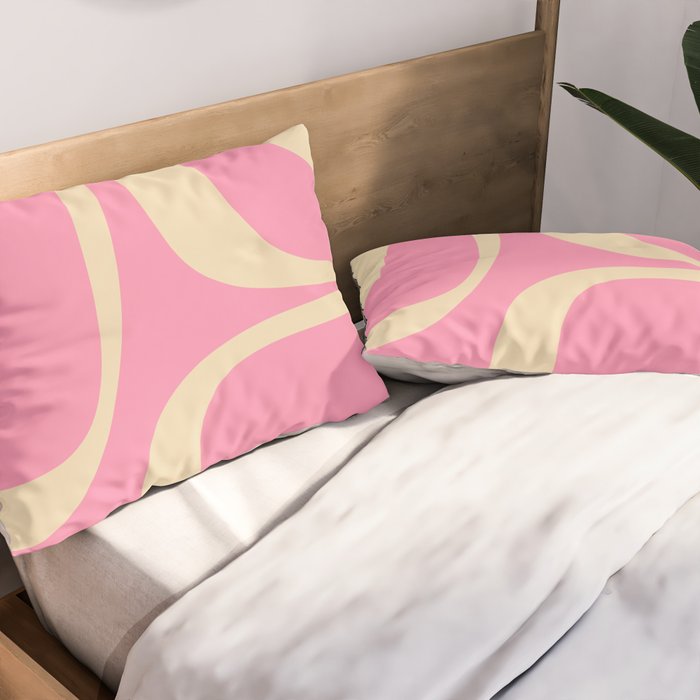 Retro Groove Abstract Pattern in Pink Cream Pillow Sham Gallery Image 2