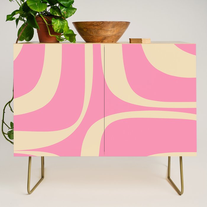 Retro Groove Abstract Pattern in Pink Cream Credenza Gallery Image 1