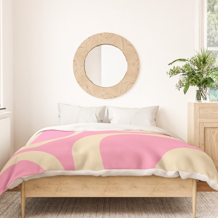 Retro Groove Abstract Pattern in Pink Cream Duvet Cover Gallery Image 3