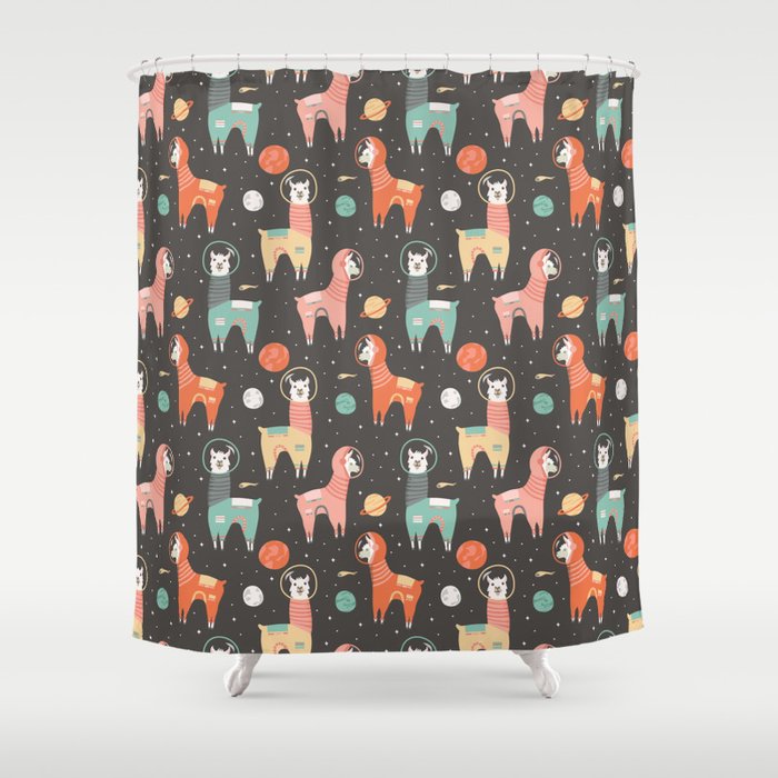 Astronaut Llamas in Space Shower Curtain Gallery Image 1