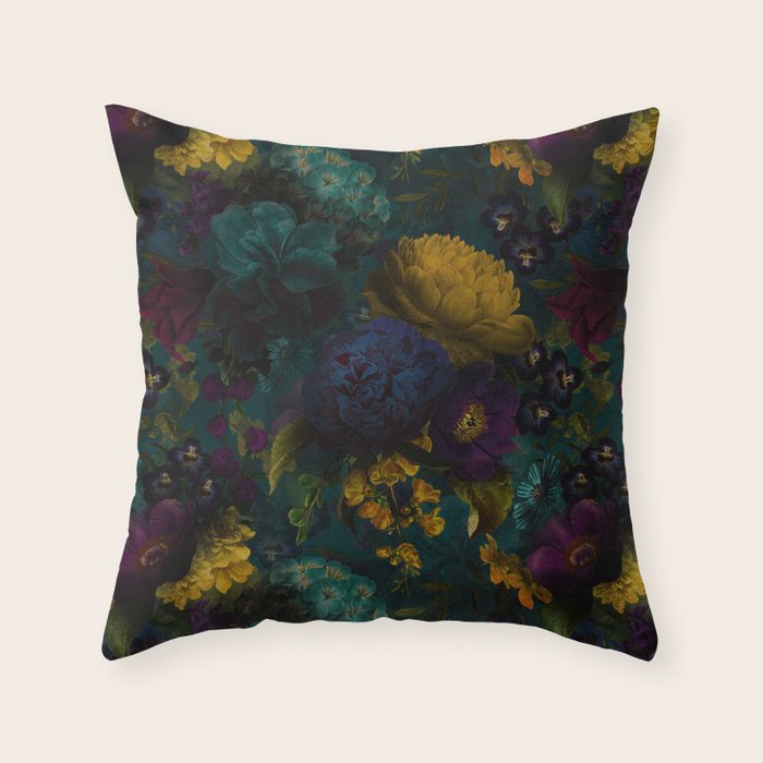 Before Midnight Blue Hour Vintage Flowers Garden Throw Pillow Gallery Image 1