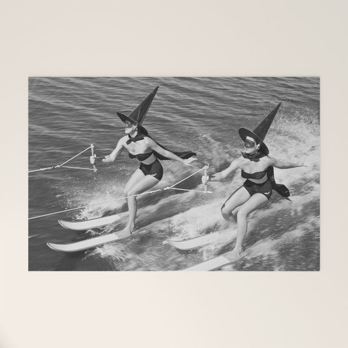 Water witches water skiing hilarious funny humorous black and white vintage photograph Welcome Mat Gallery Image 1