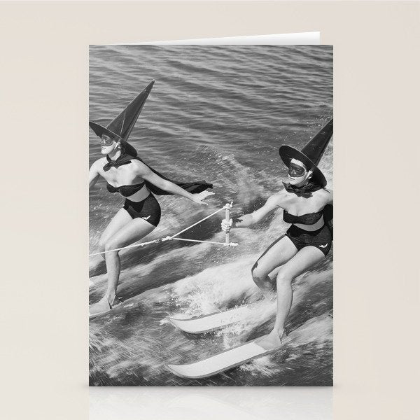 Water witches water skiing hilarious funny humorous black and white vintage photograph Stationery Card Gallery Image 2