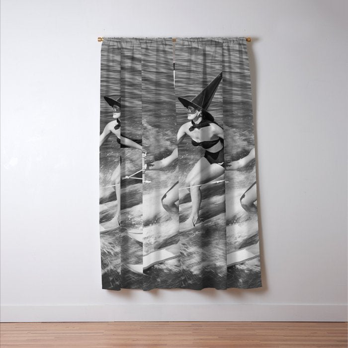 Water witches water skiing hilarious funny humorous black and white vintage photograph Window Curtain Gallery Image 3