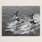 Water witches water skiing hilarious funny humorous black and white vintage photograph Jigsaw Puzzle Gallery Image 1