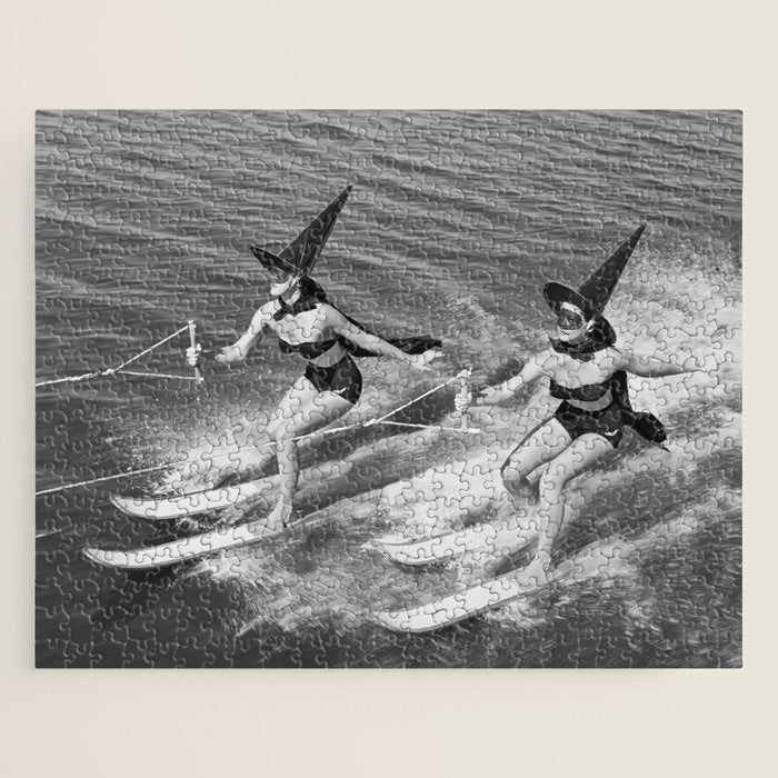Water witches water skiing hilarious funny humorous black and white vintage photograph Jigsaw Puzzle Gallery Image 1