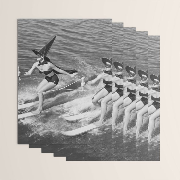 Water witches water skiing hilarious funny humorous black and white vintage photograph Wrapping Paper Gallery Image 3