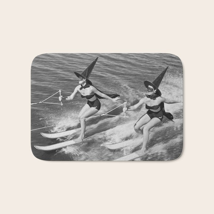 Water witches water skiing hilarious funny humorous black and white vintage photograph Bath Mat Gallery Image 1