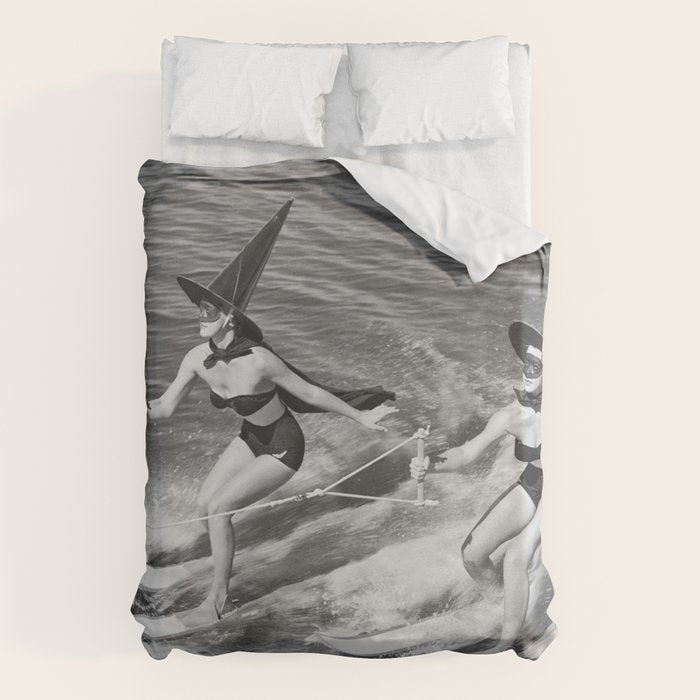 Water witches water skiing hilarious funny humorous black and white vintage photograph Duvet Cover Gallery Image 6