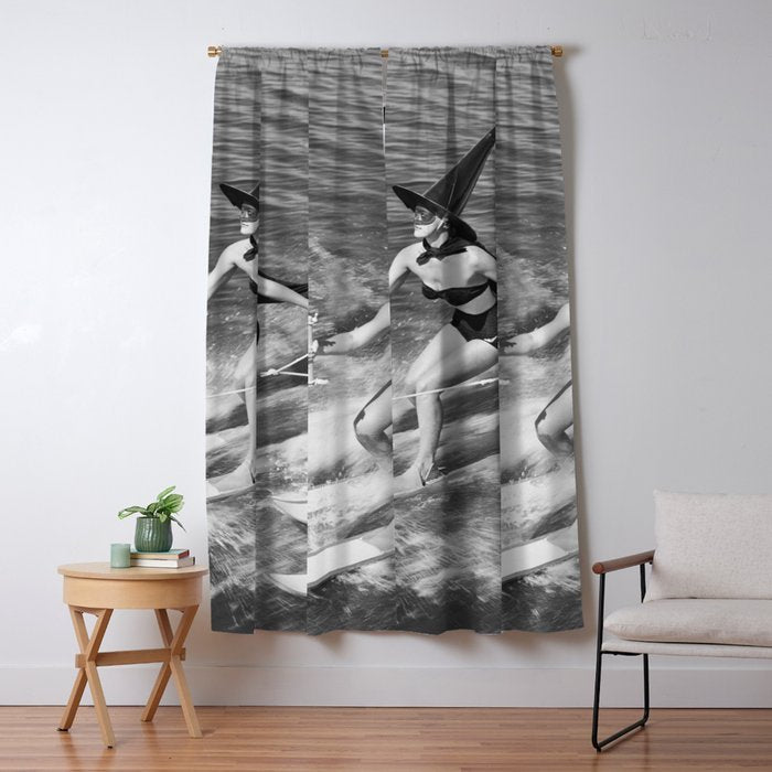 Water witches water skiing hilarious funny humorous black and white vintage photograph Window Curtain Gallery Image 5