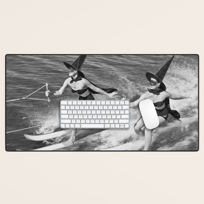 Water witches water skiing hilarious funny humorous black and white vintage photograph Desk Mat Gallery Image 1