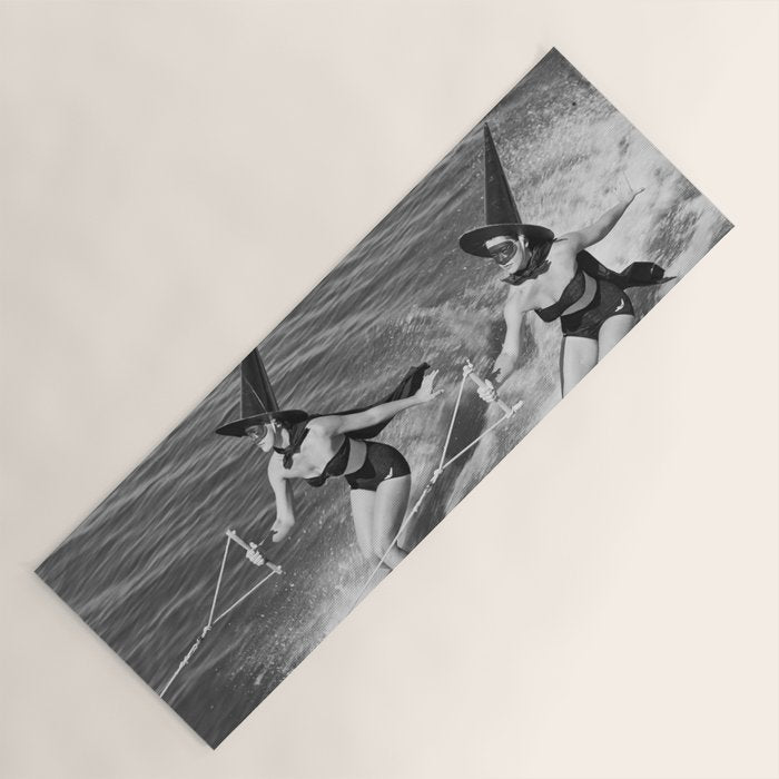 Water witches water skiing hilarious funny humorous black and white vintage photograph Yoga Mat Gallery Image 1
