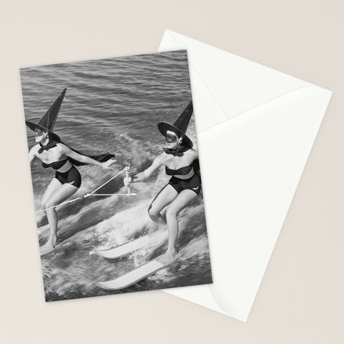 Water witches water skiing hilarious funny humorous black and white vintage photograph Stationery Card Gallery Image 2
