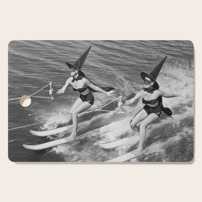 Water witches water skiing hilarious funny humorous black and white vintage photograph Cutting Board Gallery Image 1