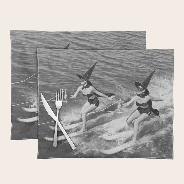 Water witches water skiing hilarious funny humorous black and white vintage photograph Placemat Gallery Image 1