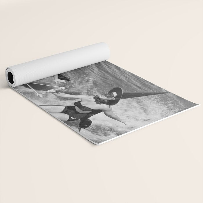 Water witches water skiing hilarious funny humorous black and white vintage photograph Yoga Mat Gallery Image 2