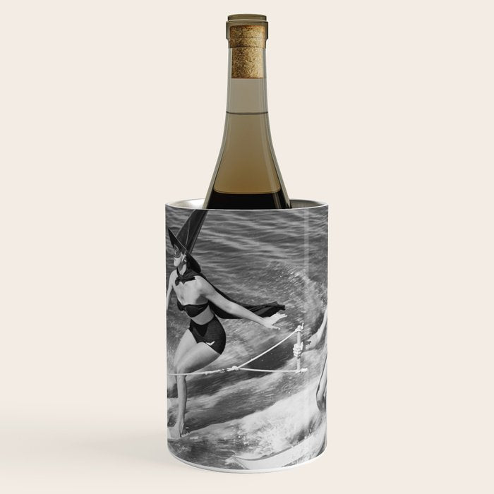 Water witches water skiing hilarious funny humorous black and white vintage photograph Wine Chiller Gallery Image 1