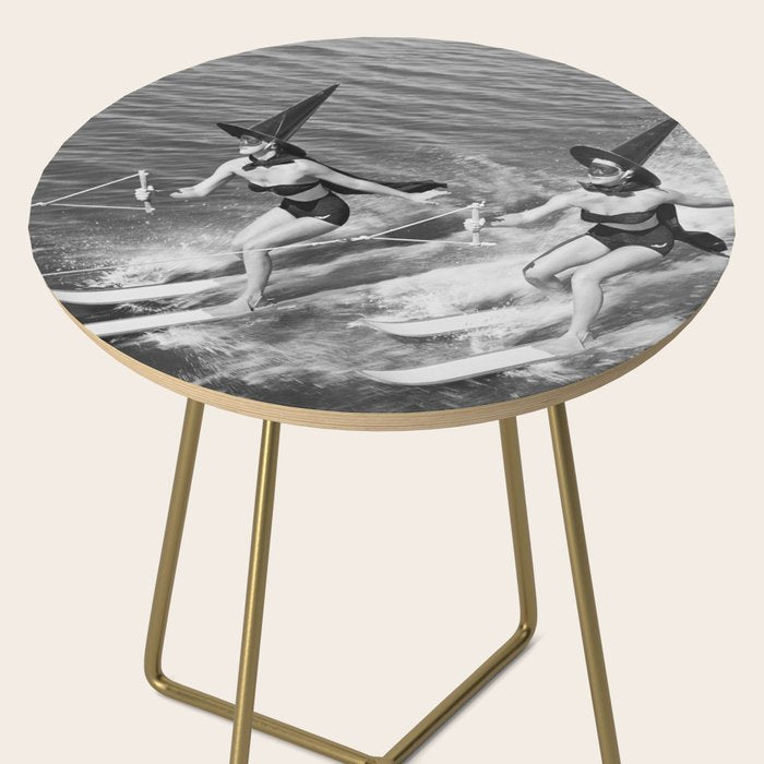 Water witches water skiing hilarious funny humorous black and white vintage photograph Side Table Gallery Image 2