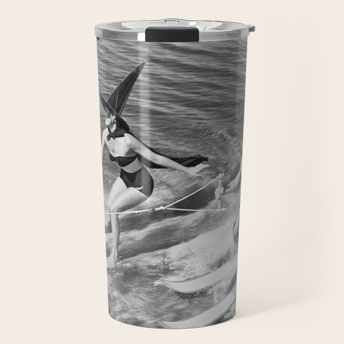 Water witches water skiing hilarious funny humorous black and white vintage photograph Travel Mug Gallery Image 1