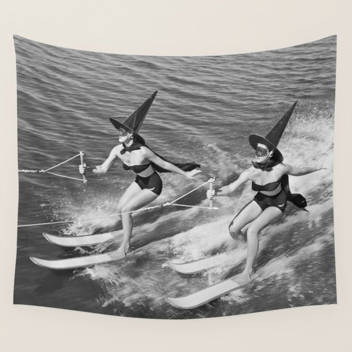 Water witches water skiing hilarious funny humorous black and white vintage photograph Wall Tapestry Gallery Image 4