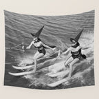 Water witches water skiing hilarious funny humorous black and white vintage photograph Wall Tapestry Gallery Image 4