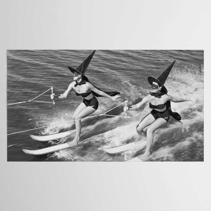 Water witches water skiing hilarious funny humorous black and white vintage photograph Tablecloth Gallery Image 2