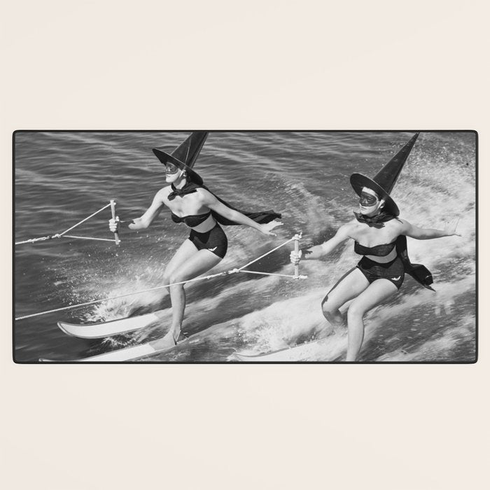 Water witches water skiing hilarious funny humorous black and white vintage photograph Desk Mat Gallery Image 3