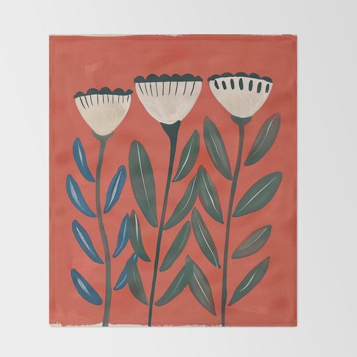 Terracotta Folk Blooms Throw Blanket Gallery Image 2