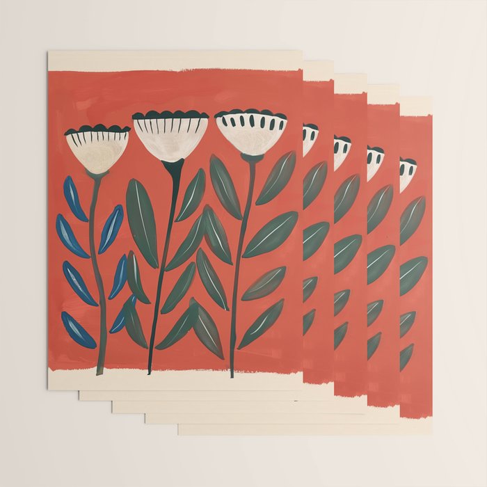 Terracotta Folk Blooms Wrapping Paper Gallery Image 3