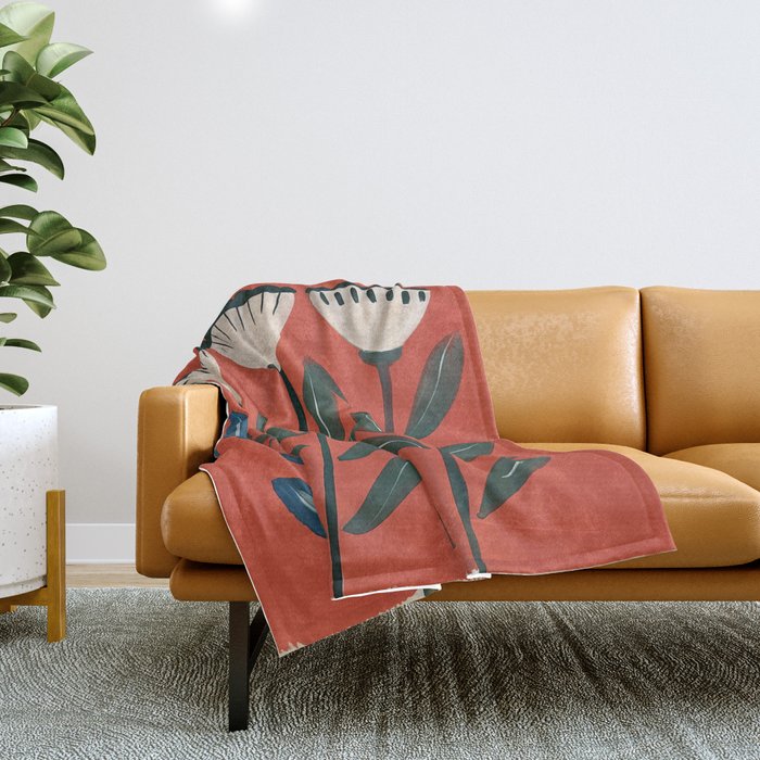 Terracotta Folk Blooms Throw Blanket Gallery Image 1