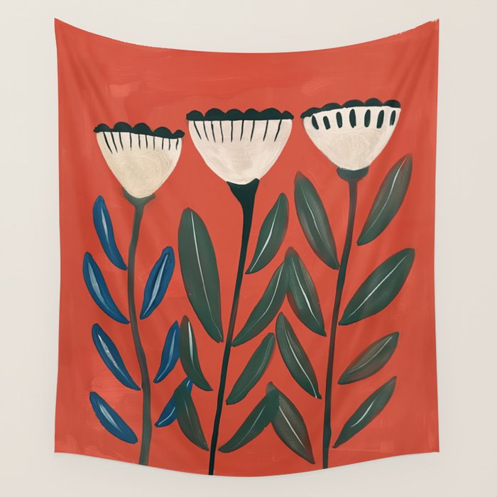 Terracotta Folk Blooms Wall Tapestry Gallery Image 1
