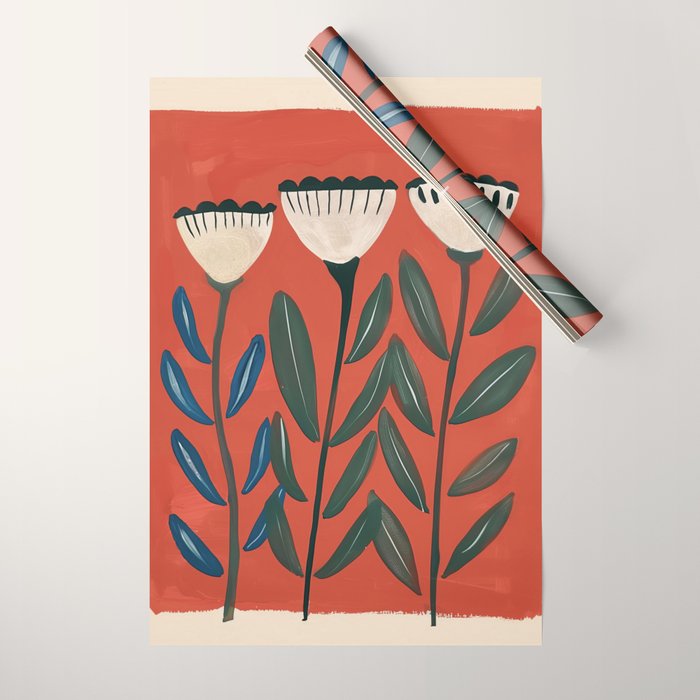 Terracotta Folk Blooms Wrapping Paper Gallery Image 1