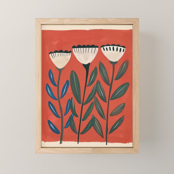 Terracotta Folk Blooms Mini Art Print Gallery Image 1