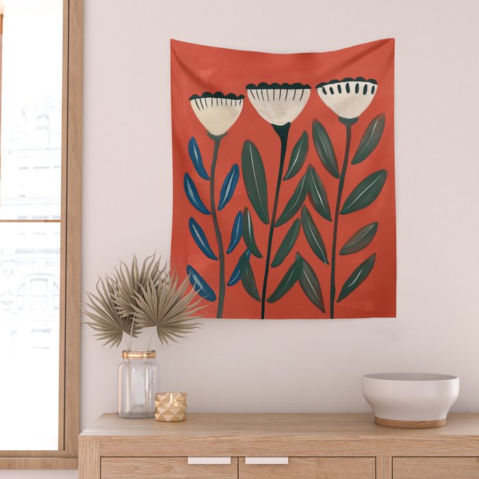 Terracotta Folk Blooms Wall Tapestry Gallery Image 2