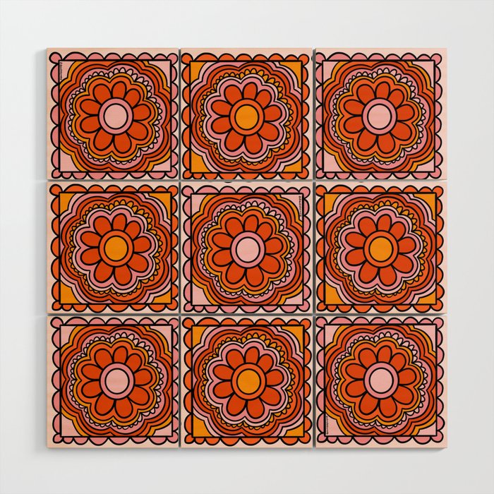 Flower Granny Square Print Wood Wall Art Gallery Image 1